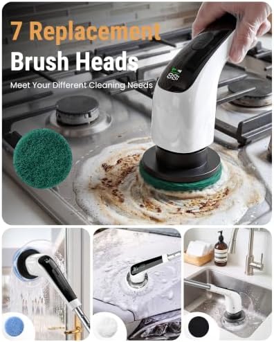 Electric Spin Scrubber, 50 in-lbs High Torque Shower Scrubber & Retractable Long Handle, 10-in-1 Variable Speed Cordless Cleaning Brush for Bathroom, Bathtub, Toilet, Kitchen, Tile Floors & Car - Image 4