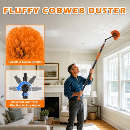 Buyplus 26FT Reach Dusting Kit, Long Duster with 5-20FT Extension Pole for High Ceilings, Cobweb Duster, Microfiber Duster, Window Squeegee, Extendable Duster Cleaning Kit - Image 5