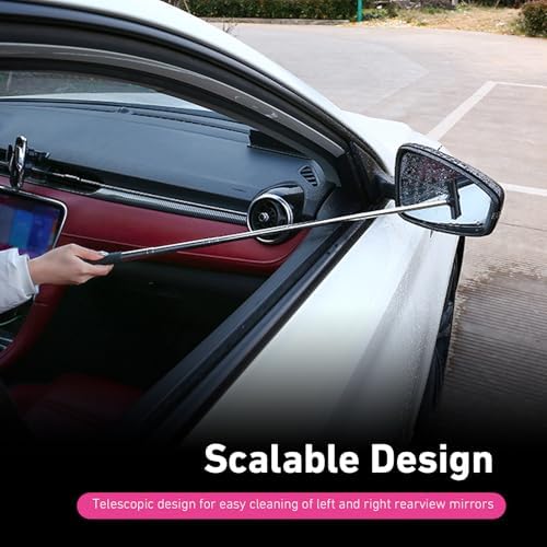 CouTun Car Side Mirror Squeegee, Retractable Car Rearview Mirror Wiper, 38.6in Long Handle Auto Glass Cleaning Tool, Multi-Functional Portable Side Mirror Wiper (Black) - Image 6