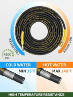 4200PSI 100FT Pressure Washer Hose, 3/8" Quick Connect with M22 14mm Adapters - Image 3