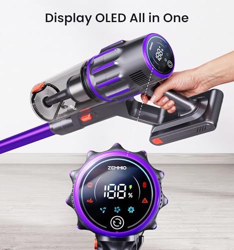 90Mins Cordless Vacuum Cleaner,Upgraded 650W 55KPA Cordless Stick Vacuum with Smart Display,1.8L Cup,V-Shaped Anti-Tangle Brush,Wall Mount Charging,Self-Standing Vacuum Cleaners for Home,Floor,Carpet - Image 4
