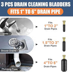3 Pcs Drain Bladder Kit, Drain Cleaning Bladder Fits 1" to 6" Pipes, Rubber Drain Bladder Unclogger for Bathroom Sinks, Showers, Swimming Pool Drains, Kitchen Sinks and Main Drains - Image 6