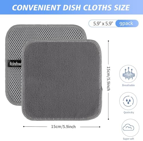 KinHwa Dish Cloths for Washing Dishes with Scrub Side, Microfiber Dish Rags - Image 7
