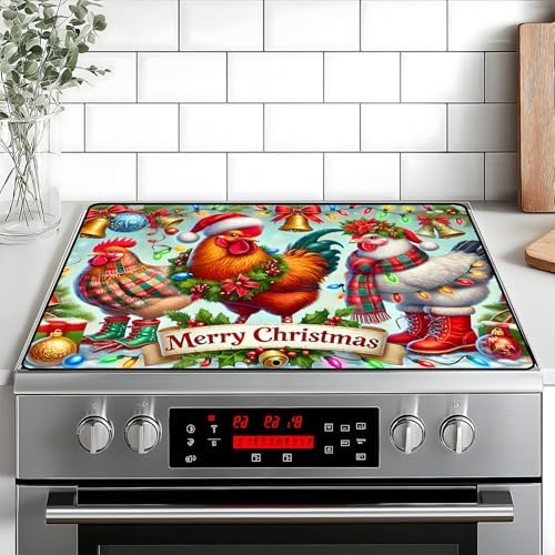 Christmas Stove Top Cover Snowman Stove Top Cover for Home Decoration Kitchen Pad Non-Stick Washable Cooktop Covers Countertop Protector Keep Stove Clean 28"x20" (Rooster) by BVBOX