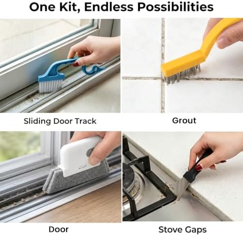 11 Pack Window Track Cleaning Tools Set, Window Groove Cleaning Brush Kit, Hard Bristle for Sliding Door, Sill, Tile Lines, Shutter, Corner, Grout, Sink - Image 5