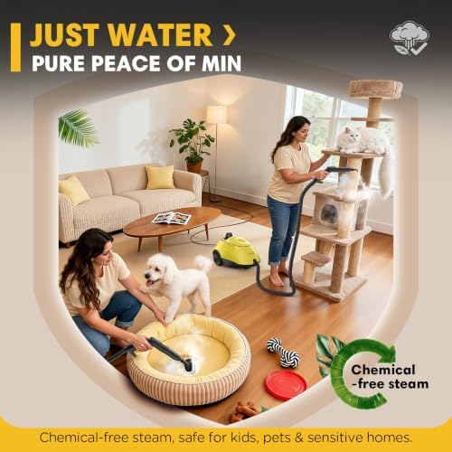 Heavy Duty Steam Cleaner, 1500W High-Temperature Mop with 26 Accessories, 1.4L Portable Tank, Chemical-Free Cleaning for Floors, Tiles, Cars & More, Child Lock for Safety, Easy Operation（Yellow) - Image 6