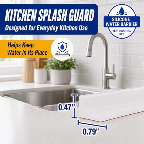 39 inch Silicone Water Guard for Kitchen Sink, Rubber Shower Threshold Splash Guard, Shower Barrier Water Strip Dam, Corner Water Retaining Dam Strip for Kitchen Sink Cooktop Bathroom Tub - Image 2