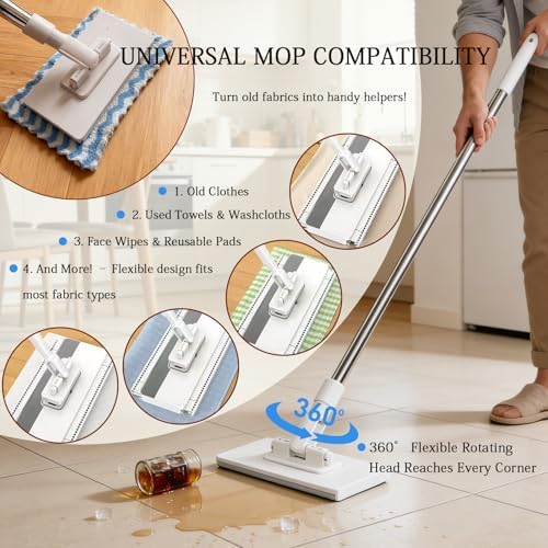 Quick Grip Mini Mop, Zero Touch MiniMop, Disposable Clip Mopstick Reusable Cloths, Retractable Gap Dust Cleaner Flat Mops with Locking Head & Sweeping Cloths (1*mop+10*Cloth) - Image 5