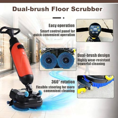 Commercial Floor Scrubber Machine, 36V/ 10.5 AH Cordless Floor Scrubber, Floor Buffer Machine, 17” Cleaning Width Commercial Floor Scrubber Machine Dual Rotary Brushes, 360° Rotating Head Grey - Image 5