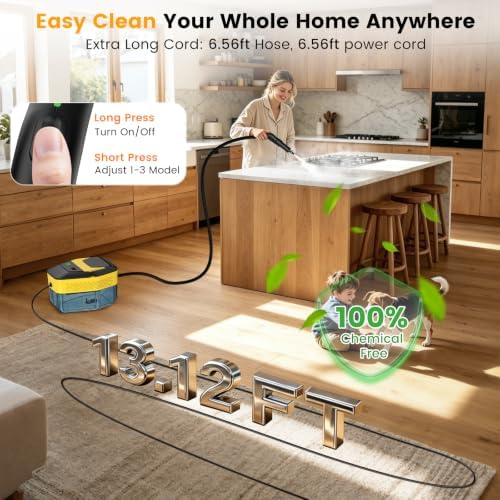 Steam Cleaner, Portable High Pressure Steamer for Cleaning with 18pcs ACC, 8s Heat-Up, 1.9QT Large Tank 3-Level Adjustable Handheld Steam Cleaner for Home Car Detailing, Grout, Bathroom, Furniture - Image 5