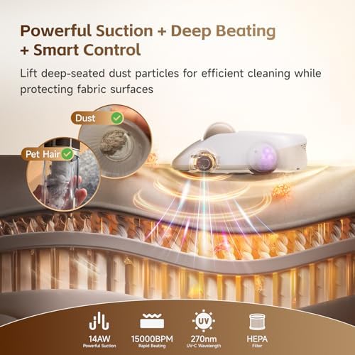 CREATULIZE X1 Robot Bed Vacuum, Automatic Mattress Vacuum Cleaner with Intelligent Path Planning, UV-C Light, HEPA Filter, One-Click 100% Dust & Pet Hair Removal for Bed, Mattress, Sofa, Carpet - Image 6