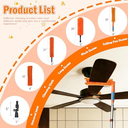 LAANPOLE 36FT Reach Ceiling Fan Cleaner Duster, Fan Blade Cleaner Kit with 7-30FT Extension Pole, Microfiber Duster & Replaceable Cleaning Cloth for Blades, Ceiling, Furniture - Image 2