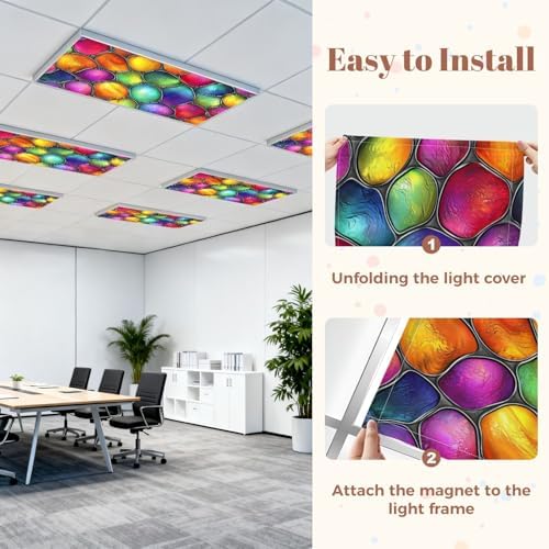 6 Pcs Fluorescent Light Covers for Ceiling Lights Stained glass seamless texture waves for window colored glass 3d Magnetic Decorative Shade Filters 4x2 ft for Classroom Office Hospital Decor - Image 7