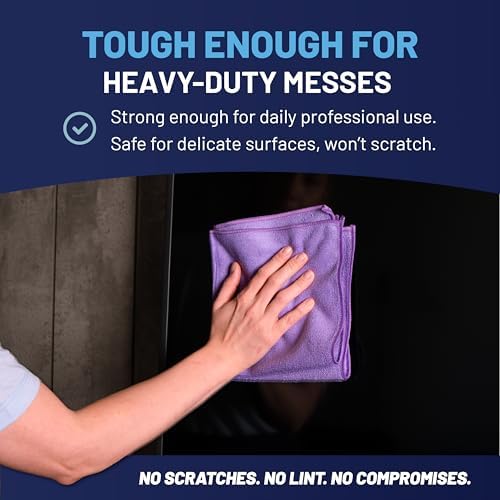 MW PRO Microfiber Cleaning Cloths Purple (12 Pack, 12x12) - Commercial Janitorial Towels & Lint Free Rags - Heavy Duty for Auto Detailing, Glass Windows, Housekeeping & Screens - Washable 300+ Times - Image 6