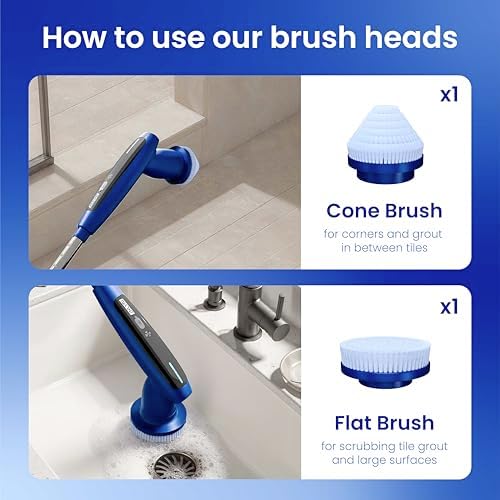 2026 Upgraded Electric Spin Scrubber: 120 Min Runtime, IPX7 Waterproof Cordless Power Scrubber, Adjustable Extension Handle, 8 Heads, 2 Speeds for Shower, Tub, Tile & Floor - Image 6
