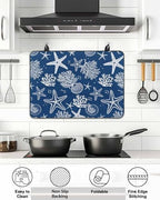Navy Blue Coastal Stove Top Covers for Electric Stove, Summer Beach Induction Cooktop Cover Protector, Ocean Coral Starfish Conch Range Mat for Glass Top Stove, Kitchen Dish Drying Mat, 24"x21" - Image 6