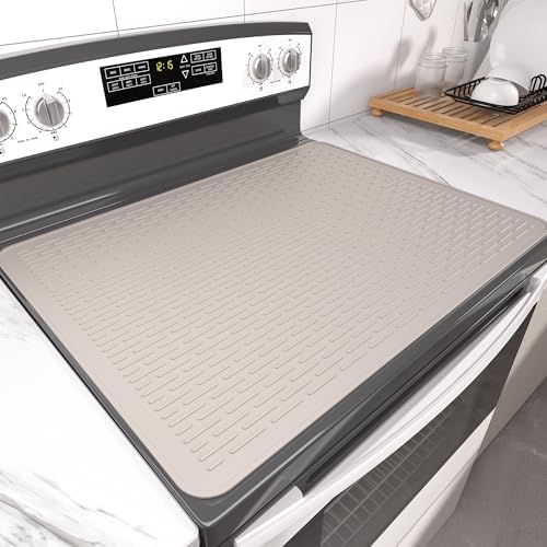 Stove Top Cover for Electric Stove- Range Covers for Electric Stove,Silicone XXL Dish Drying Mat, Glass Cooktop Covers, Flat RV Range top Mats (Taupe, 28"x20") by Anenva