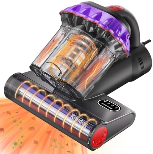 Mattress Vacuum Cleaner - 16Kpa Bed Vacuum with 253.7nm UV-C Light, 140°F Heat Ultrasonic & Hepa Filter, 500W Handheld Couch Cleaner with 3L Dust Cup for Pet Carpet Sofa Hair (D-Purple/Corded) by KimdogBedMattressVacuum