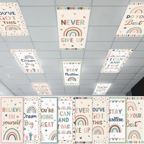 8Pcs Classroom Fluorescent Magnetic Light Covers,2x4 FT Boho Rainbow by Hallswl