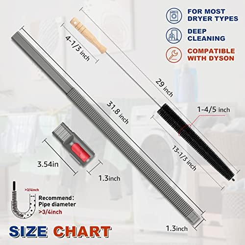 Sealegend 2 Pieces Dryer Vent Cleaner Kit Compatible with Dyson V7 V8 V10 V11 V15 or Higher Models and Dryer Lint Brush Vacuum Hose Attachment Power Lint Remover Refrigerator Coil Brush, Grey - Image 6