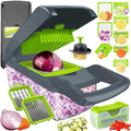Vegetable Chopper Dicer with Container | Cheese Grater Mandoline Slicer Cabbage Shredder French Fry Cutter Stainless Steel for Veggie Onion Potato Fruit Food, Manual Hand Cooking Gadget for Kitchen by Dewpeton
