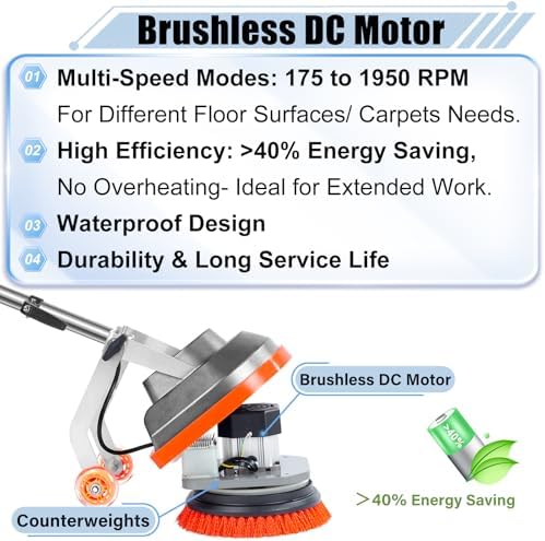 HHQ Commercial Floor Scrubber Machine, 13" Heavy Duty Orbital Floor Cleaner Buffer and Polisher- Deep Cleaning Hard Floors and Carpets with Ease, 3 Brushes & 3 Cleaning Pads, Orb-6 - Image 5