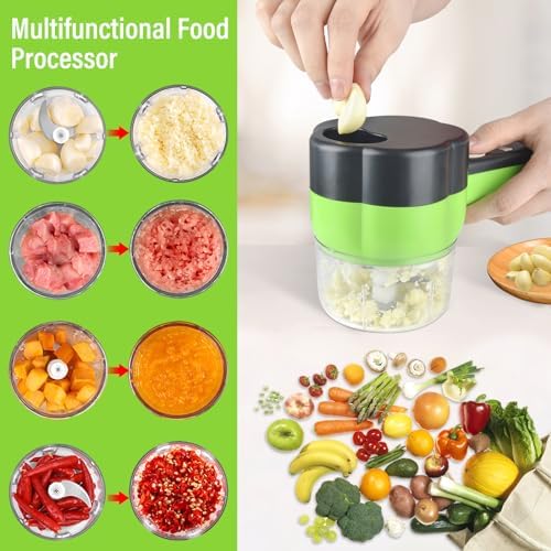 Electric Vegetable Slicer Set Vegetable Cutter 4 in 1 Portable, Rechargeable, Wireless Food Processor & Chopper Machine Mixer Food Slice for Home Kitchen Garlic Pepper Chili Onion Celery Ginger Meat - Image 2