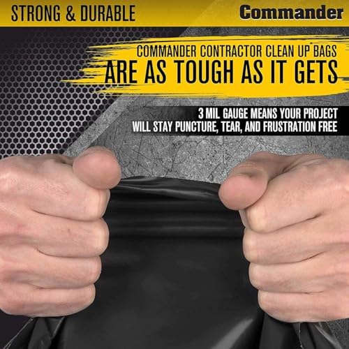 Commander 55 Gallon 3 MIL (eq) Heavy Duty Contractor Bags with Flap Ties - 36" x 56" with flaps - Pack of 10 - For Contractor, Industrial, & Outdoor - Image 3