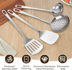 4 Pcs Cooking Utensils Set, Stainless Steel Kitchen Utensils, Heat Resistant Metal Kitchen Tools Include Solid & Slotted Turner Wok Spatula, Serving Spoon, Ergonomic Handle, Easy to Clean, Silver - Image 3