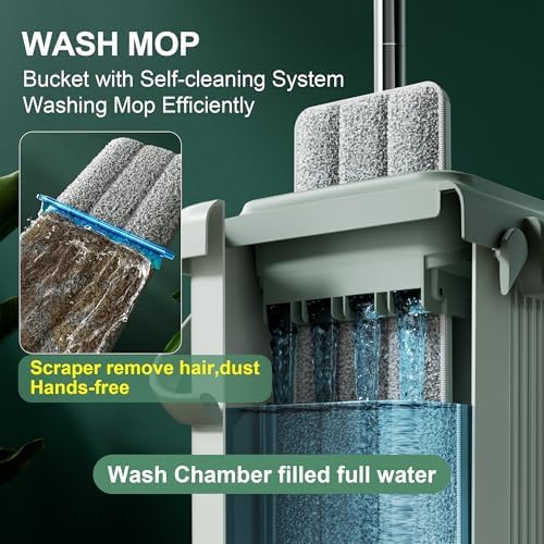 JOYMOOP Mop and Bucket Set – Commercial and Household Floor & Wall Cleaner with Long Handle, Includes 5 Microfiber Mop Pads for Easy Use - Image 2