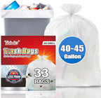 Teivio Large Clear Trash Bags 40-45 Gallon 33 Count 40+ Gal Garbage Bags by Teivio