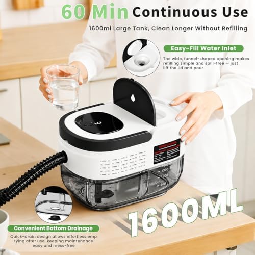 Handheld Steam Cleaner for Home, 2500W High Pressure Steam Cleaner for Car Detailing, 3 Steam Levels, 1600Ml Tank, High Heat Steamer for Bed Bugs, Couch, Furniture, Kitchen, Bathroom, Floors - Image 2