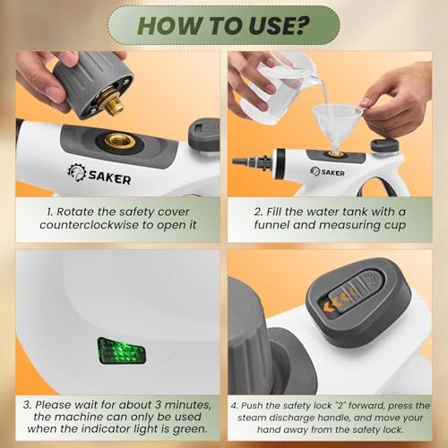 Saker Pressurized Handheld Steam Cleaner,Steam Disinfection Cleaner,Portable Steam Cleaner for Home,1050W Steam Cleaner,Quick Heating & Deep Cleaning of Floors, Cars, and Kitchen with 5 Fiber Cloths - Image 5