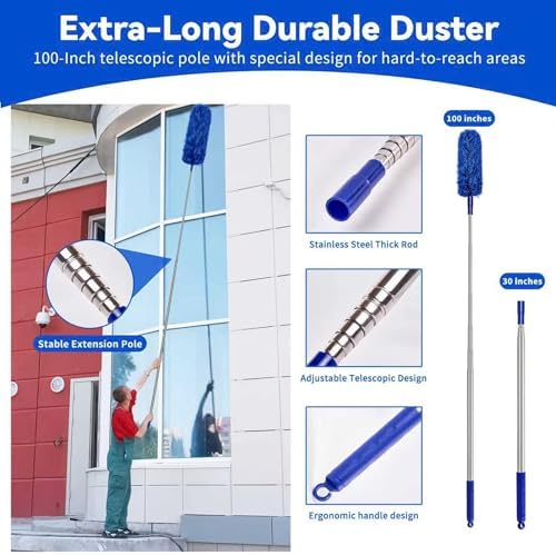 6-in-1 Duster with Extension Pole, 100" Long Reach Cleaning Kit for Home - Image 4