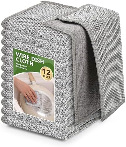 12PK Multipurpose Wire Dishcloth, Double-Side Mesh Scrubbing Cloth(Grey) by WYDZKJ