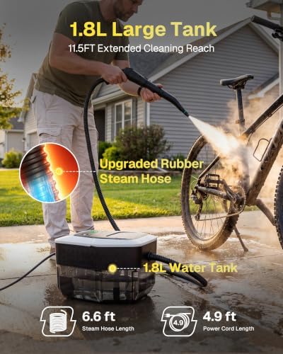 Behome Steam Cleaner 1.9 Qt Tank Portable Steamer for Cleaning with 3-Levels Adjustable Handle 15s Heat-Up Steam Cleaner for Cars, Home, Tile, Grout, Grease and Windows 1500W, 58PSI, 212°F Steam - Image 5