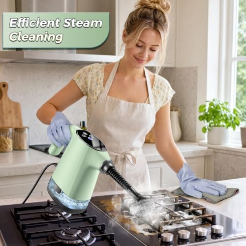 Handheld Steam Cleaner, Portable Steamer for Cleaning with 18PCS Accessories, 12s Fast Heating, Pressurized Steam Cleaner for Home, Kitchen, Bathroom, Car Detailing, Window, and Clothes, Green - Image 3