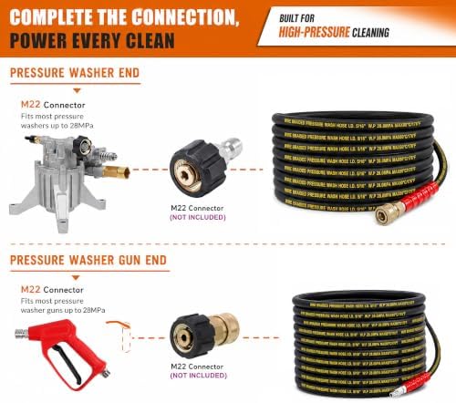 LIULO TOOL 50 FT Pressure Washer Hose with 3/8" Quick Connect, 4000 PSI Kink Resistant High Tensile Wire Power Washer Hose - Image 3