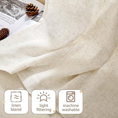 jinchan Rustic Linen Rod Pocket Tier Curtains, 26x20, 2 Panels, Natural - Image 7