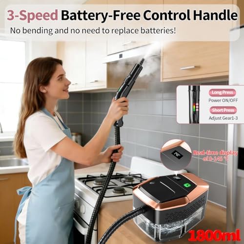 Steam Cleaner for Home & Car, 3-Level Adjustable Steamer for Cleaning with Temp Display,15s Fast Heat,1.8L Large Tank, 4Bar Powerful Steam for Grout,Grease,Tile,Couch,Toilet, Car Detailing,Windows - Image 2