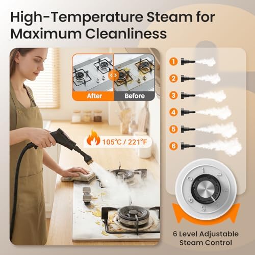 2500W Handheld Steam Cleaner for Home, 6-Level High Pressure Steam Gun, Steam Machine w/40.6oz Tank, Portable Car Steamer for Auto Detailing & Cleaning, Car, Floor, Furniture, Tile Grout, Wall - Image 3