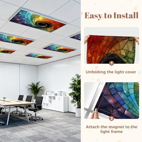 6 Pcs Fluorescent Light Covers for Ceiling Lights Colorful stained glass spiral Magnetic Decorative Shade Filters 4x2 ft for Classroom Office Hospital Decor - Image 7