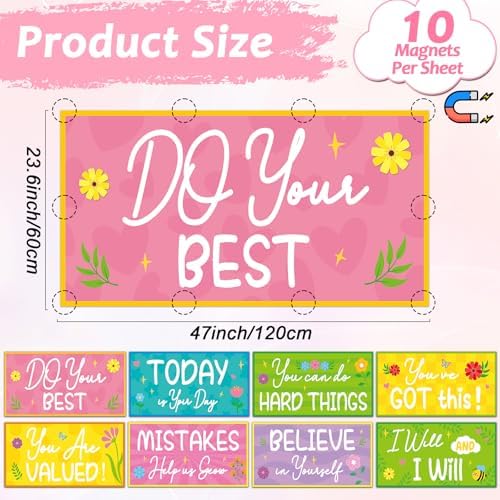 8PCS Fluorescent Light Covers for Classroom Ceiling Light 4x2ft Magnetic Lights Covers Filter Easy Install for Office School Hospitals Ceiling Supply (Flower Motivational) - Image 2