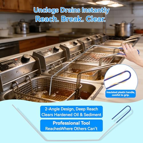 4-Piece Professional Deep Fryer Cleaning Kit - Commercial Stainless Steel Set with Dual-Layer Basket Brush, 3-in-1 Grill Scraper, L-Shape Brush & Drain Wand - Image 6