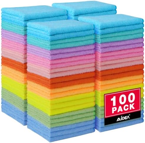 AIDEA Microfiber Cleaning Cloth, 100PK, Cleaning Rags, 11.5"×11.5" by AIDEAHOME