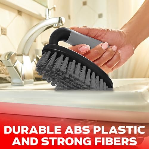 Scrub Brush Set of 6 pcs - Cleaning Shower Scrubbers with Squeegee for Shower Glass and Adhesive Wall Hooks Including Grout Cleaner Brush, Scrub Brushes for Cleaning Bathroom, Shower, Tile, Bathtub - Image 3
