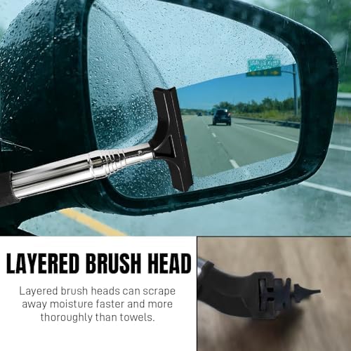 Side Mirror Squeegee, Window Cleaner Tool, Retractable Car Side Mirror Squeegee with Telescopic Long Handle, Car Mini Portable Window Cleaner Tool for Rainy Weather (Black) - Image 6