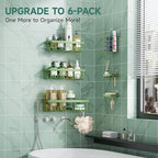 Veken Rustproof & Waterproof Shower Caddy 6-Pack, No Drilling Adhesive Shelves Rack with Soap Holder, Large Capacity Bathroom Organizers and Storage, Wall-Mounted Kitchen & Home Decor, Green - Image 6
