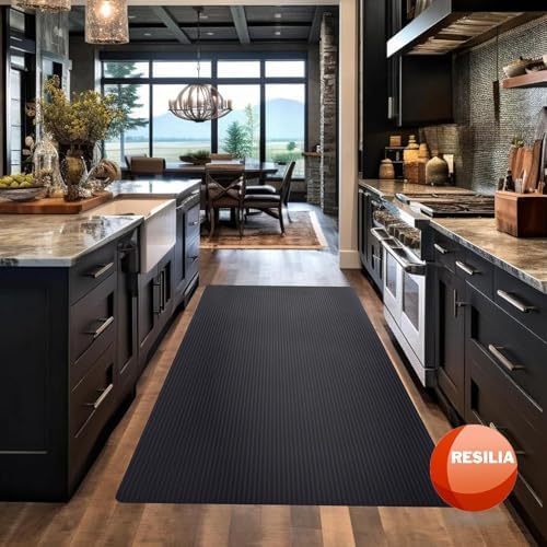 RESILIA Black Plastic Floor Runner - Embossed Wide Rib Waterproof Vinyl, Heavy Duty Protector Mat for Indoor Hardwood, Hard Floors, Garage, Entryway, Kitchen, & Outdoor Use, 15" x 48", Made in USA - Image 2