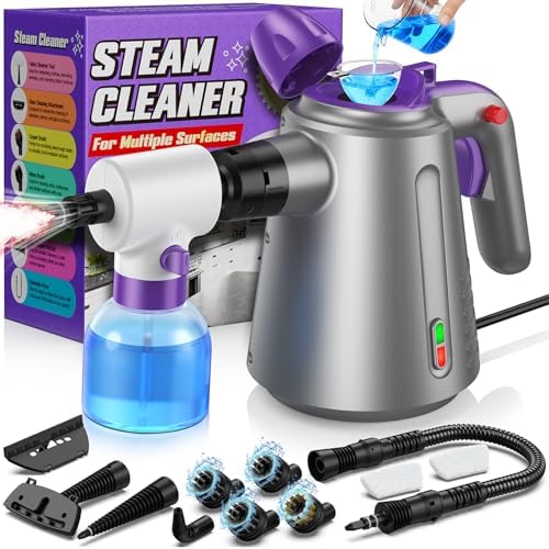 Handheld Steam Cleaner for Home, Pressurized Multi Purpose Steamer for Cleaning Upholstery Bed Furniture Couch Carpet Car with 14 Accessories & Safety Lock, Small Container for Grease by EALLOO